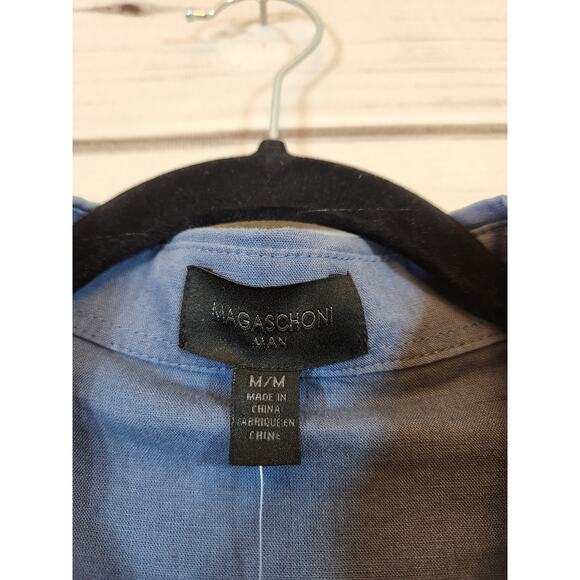 NWT Magaschoni Mens Casual Button Down Shirt Short Sleeve Collared Blue Size M‎ - Picture 3 of 7